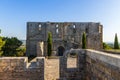 The remains of the Saint-FÃÂ©lix de Montceau Abbey, from the gardens, near Gigean, in the south of France.