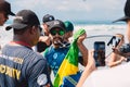 June 3, 2018. Keramas, Bali, Indonesia. Award ceremony of competition WSL Corona Bali Protected. Winner brazilian surfer Italo Fer