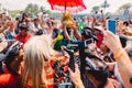 June 3, 2018. Keramas, Bali, Indonesia. Award ceremony of competition WSL Corona Bali Protected. Winner brazilian surfer Italo Fer