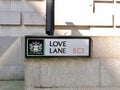 8 June 2023 - London, UK: Street sign indicating Love Lane EC2