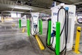 June 21, 2019 Los Altos / CA / USA - EVgo charging station located in an underground parking lot in South San Francisco bay; EVgo