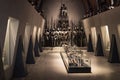 Museum of the Poldis Pezzoli Knights` Hall with samples of medieval weapons and ammunition