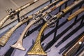 Museum of the Poldis Pezzoli Knights` Hall with samples of medieval weapons and ammunition