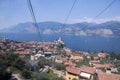 11 June, 2017, Modern high capacity cableway from Malcesine to mount Monte Baldo, Garda Mountains, Alps, Italy, Europe