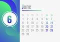 June month calendar 2020 concept banner, cartoon style