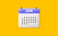 June month icon. Event schedule Jun date. Calendar date 3d icon. Vector