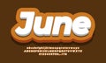June month text  3d orange gold design Royalty Free Stock Photo
