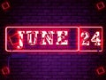 24 June, Monthly Calendar on Bricks Background