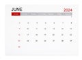 The June 2024 monthly calendar page isolated on white background, Saved clipping path
