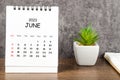 The June 2023 Monthly desk calendar for 2023 with diary on wooden table Royalty Free Stock Photo