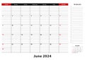 June 2024 Monthly Desk Pad Calendar week starts from sunday, size A3