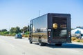 June 8, 2018 Morgan Hill / CA / USA - UPS delivery truck driving on the highway in south San Francisco bay