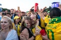 27 June 2018, Moscow, Russia. Brazilian supporters celebrate vic