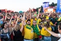 27 June 2018, Moscow, Russia. Brazilian supporters celebrate vic