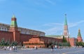 Senate Tower, Lenin`s Mausoleum, Nikolskaya Tower on Red Square.