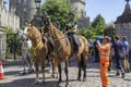 Mounted Police Officers on crowd control duty on the streets outside Royal Windsor Castle an official Royal Residence in Berkshire