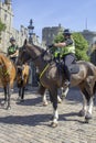 Mounted Police Officers on crowd control duty on the streets outside Royal Windsor Castle an official Royal Residence in Berkshire