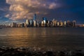 JUNE 4, 2018 - NEW YORK, NEW YORK, USA  - New York City Spectacular Sunset focuses on One World Trade Tower, Freedom Tower, NY Royalty Free Stock Photo