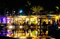 Pool Terrace from Nightclub and Bar, Friends Having Fun at Dinner, Night Party Royalty Free Stock Photo