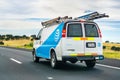 June 28, 2019 Oakdale / CA / USA - AT&T service van driving on the freeway; emblem displayed on the side Royalty Free Stock Photo