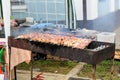 June, 2017, Odoev Russia: Folk Festival `Grandfather Filimon`s Tales` - preparing for barbecue shish kebab