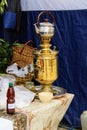 June, 2017, Odoev Russia: Folk Festival `Grandfather Filimon`s Tales` - russian samovar for making tea