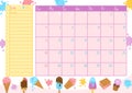 June page calendar template organizer 2023 year ice cream event planner diary sweet summer memo note