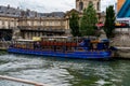 19 June 2019 - PARIS, FRANCE: Floating restaurant or boat restaurant on the Seine river, Paris