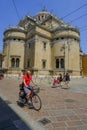 June 2021 Parma, Italy: Cathedral, Sanctuary of Santa Maria della Steccata in old town of Parma across it`s citizens
