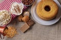 June party. Typical sweets from festa junina. Cornmeal cake, popcorn, hominy, paÃÂ§oca, cocada, pumpkin jam, and peanuts.