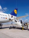 Passengers board Lufthansa aircraft, Frankfurt, Germany Royalty Free Stock Photo