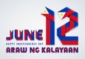 June 12, Philippines Independence Day congratulatory design with Philippine flag colors. Vector illustration