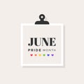 June. Pride Month. Rainbow heart shapes. LGBT movement. Beige neutral background. Vector illustration, flat design Royalty Free Stock Photo