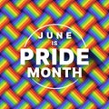 June is pride month - Text in line circle on Rainbow pride flag cross texture background vector design Royalty Free Stock Photo