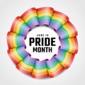 June is pride month - Text in Rainbow pride flag with waving rolling to circle frame shape vector design Royalty Free Stock Photo