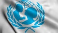 Animation of The United Nations International Children`s Emergency Fund Flag. Realistic Fabric Texture Satin UNICEF Flag Backgroun Royalty Free Stock Photo
