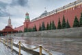 June 05, 2018. Russia, Moscow, Red Square. A view of the Kremlin, the Lenin Mausoleum and a necropolis at the Kremlin wall Royalty Free Stock Photo