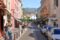 June 02 2023 - Saint-Florent, Corsica, France: people in the inner city with coloured houses