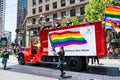 June 30, 2019 San Francisco / CA / USA - Recology representatives taking part at the SF Pride Parade on Market Street in downtown Royalty Free Stock Photo