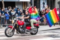 June 30, 2019 San Francisco / CA / USA - Unidentified participants at the SF Pride Parade riding on bikes and carrying the Gay Royalty Free Stock Photo
