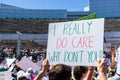 `I really do care Why don`t you` sign raised at the `Families belong together` rally