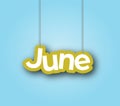 JUNE. A sign with the name of the month of the year hangs on the ropes. Vector illustration for decorations Royalty Free Stock Photo