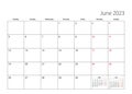 June 2023 simple calendar planner, week starts from Monday