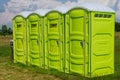 26 June 2020 Skutech, Czech Republic: Bio toilets on the playground in the camp. Preservation of purity in nature. Royalty Free Stock Photo