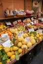 June 18, 2022 - Sorrento, Italy. A showcase in the market with Amalfi lemons