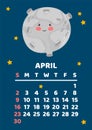 June. Space calendar planner 2023. Weekly scheduling, planets, space objects. Week starts on Sunday. Moon