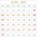 June 2019 square on white Royalty Free Stock Photo