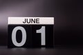 June 1st. Image of june 1 calendar on black background. First summer day. Happy Childrens Day