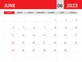 June 2023 template - Calendar 2023 template vector, planner monthly design, Desk calendar 2023, Wall calendar design, Minimal