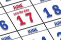 june 17th. Day 17 of month, Date marked Save the Date on a calendar. summer month, day of the year concept